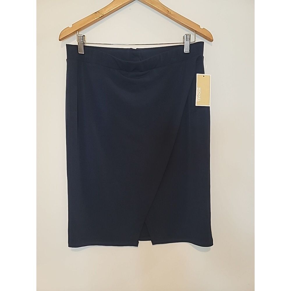 Michael‎ Kors Size M Stretch Pencil Skirt Navy Blue Zip Waist 32"